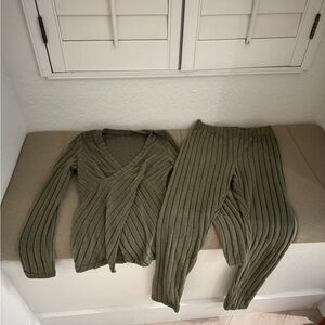 Olive Green Ribbed Knit Set